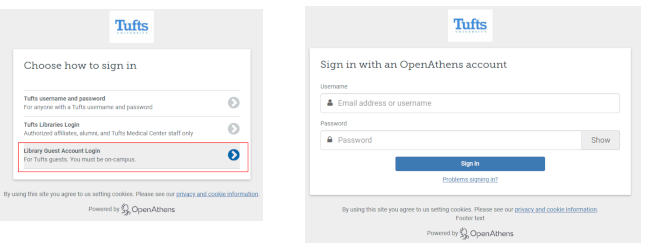 Screenshot of OpenAthens login